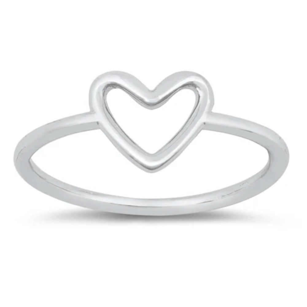 Sterling Silver Open Heart Ring – Rhodium Plated (Face Height: 8 mm) - SIZE 8